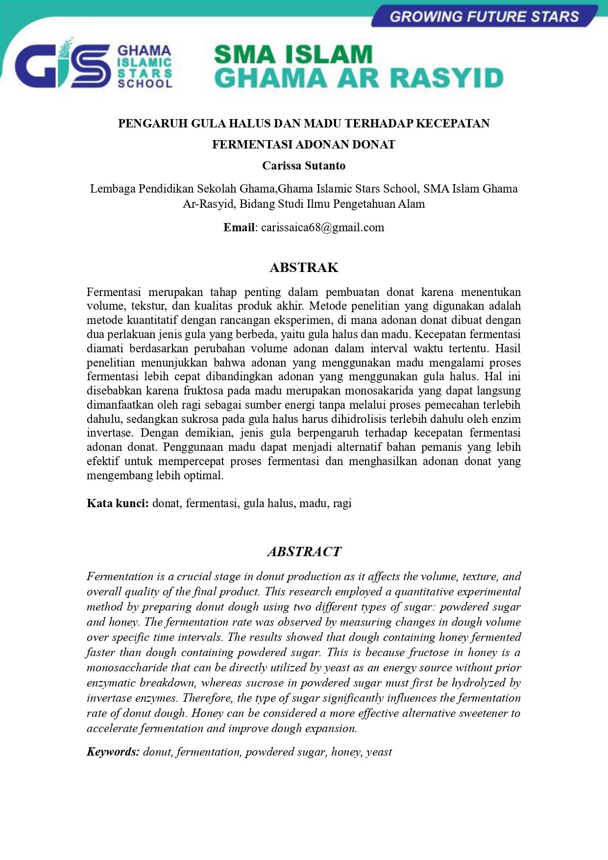 Jurnal Karya Ilmiah Carissa page 0001 Sekolah GHAMA
